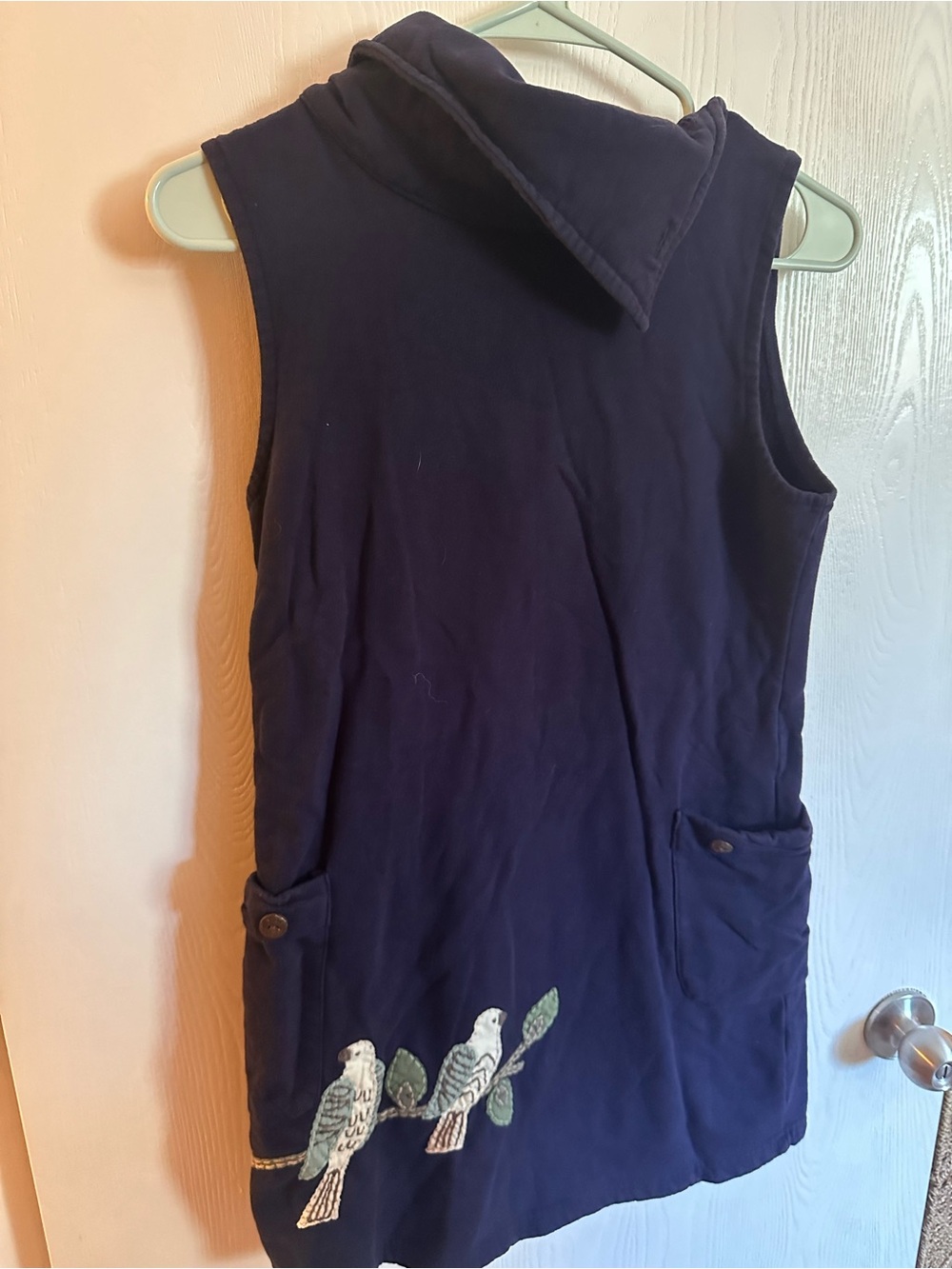 Synergy Organic Clothing Navy Mini Dress with Bird Embroidery